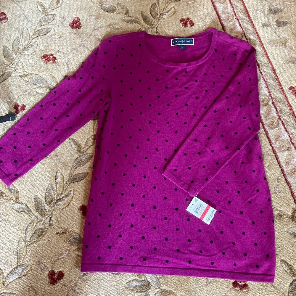 NWT Karen Scott 3/4 sleeve Magenta sweater